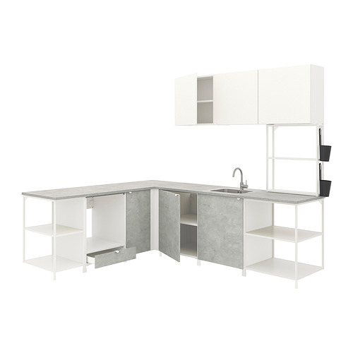 ENHET - corner kitchen, white/concrete effect white | IKEA Taiwan Online - PE817417_S4
