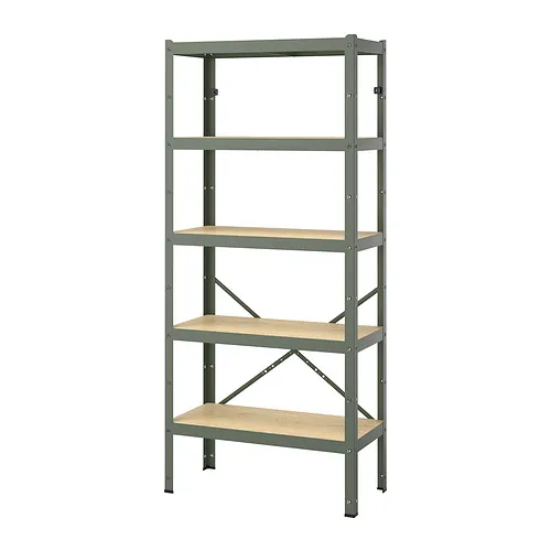 BROR - shelving unit, with 5 shelves grey-green/pine plywood, 85x40x190 cm | IKEA Taiwan Online - E1037669_S4