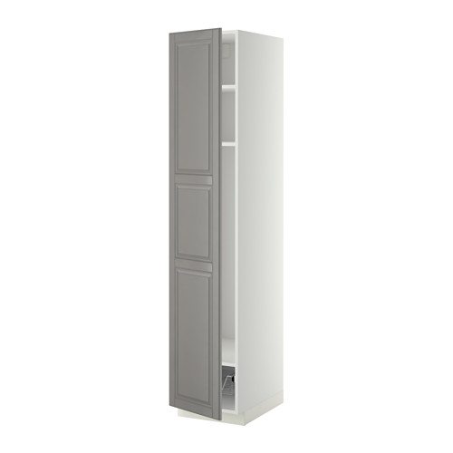 METOD - high cabinet w shelves/wire basket, white/Bodbyn grey | IKEA Taiwan Online - PE339156_S4