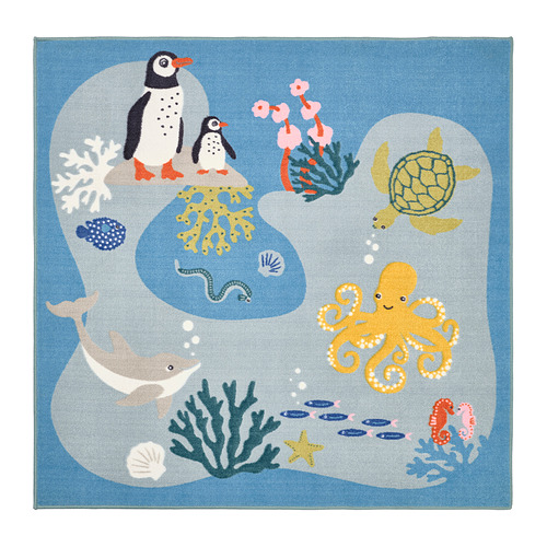 BLÅVINGAD - 地毯, 海洋動物圖案/彩色, 133x133 公分 | IKEA 線上購物 - PE861013_S4