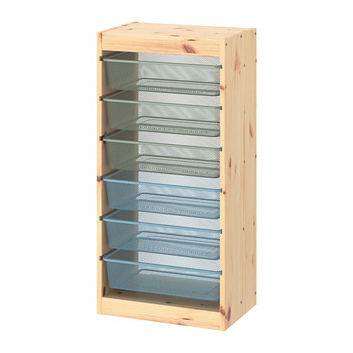 TROFAST - storage combination with boxes, light white stained pine green-grey/grey-blue, 44x30x91 cm | IKEA Taiwan Online - PE861164_S4