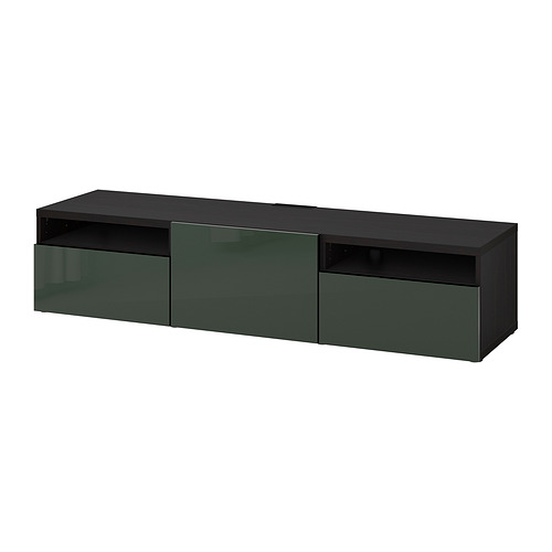 BESTÅ - TV bench with drawers and door, black-brown/Selsviken dark olive-green | IKEA Taiwan Online - PE818238_S4