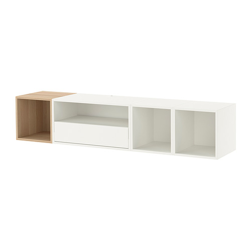 EKET - media storage combination, white/white stained oak, 175x35x35 cm | IKEA Taiwan Online - PE965100_S4