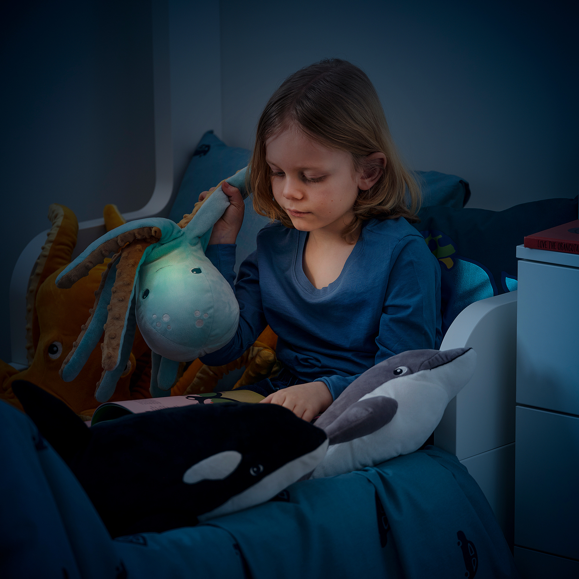 BLÅVINGAD soft toy with LED night light