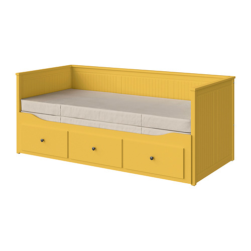 HEMNES - day-bed w 3 drawers/2 mattresses, yellow/Vannareid extra firm, 80x200 cm | IKEA Taiwan Online - PE965185_S4