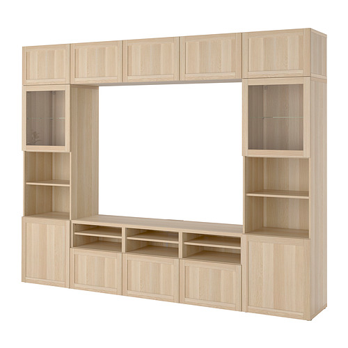 BESTÅ - TV storage combination/glass doors, white stained oak effect Sindvik/Hanviken white stained oak eff clear glass | IKEA Taiwan Online - PE818574_S4