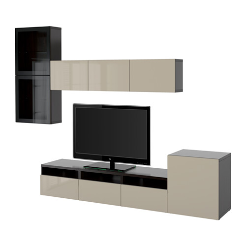 BESTÅ - TV storage combination/glass doors, black-brown/Selsviken high-gloss/beige clear glass | IKEA Taiwan Online - PE559617_S4