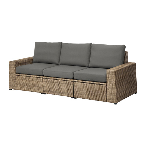 SOLLERÖN - 3-seat modular sofa, outdoor, brown/Frösön/Duvholmen dark grey | IKEA Taiwan Online - PE673506_S4