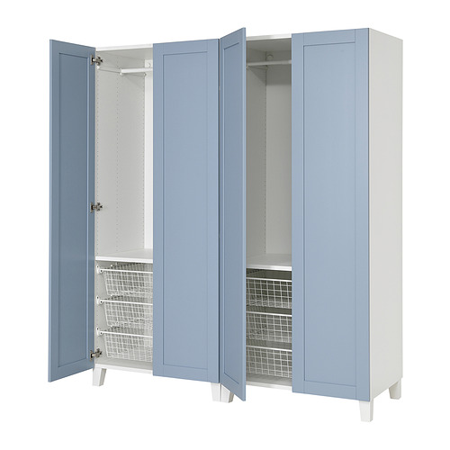 PLATSA - wardrobe with 4 doors, white/Sannidal blue, 160x57x191 cm | IKEA Taiwan Online - PE965281_S4