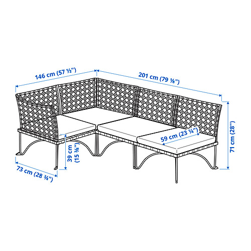 JUTHOLMEN modular corner sofa 3-seat, outdoor