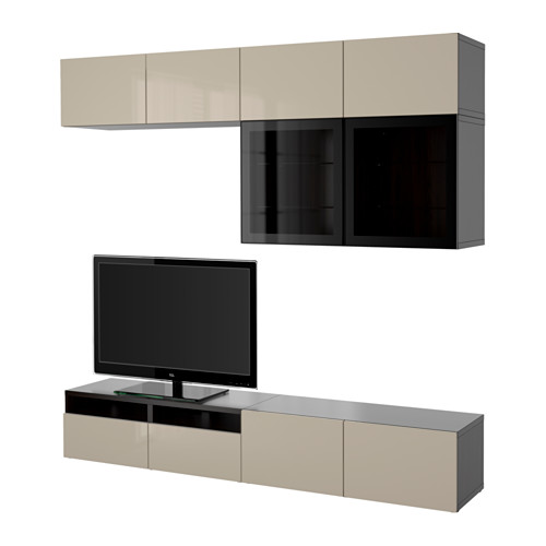 BESTÅ - TV storage combination/glass doors, black-brown/Selsviken high-gloss/beige clear glass | IKEA Taiwan Online - PE559609_S4