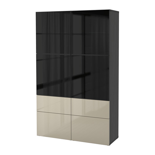 BESTÅ - 玻璃門櫃組合, 黑棕色/Selsviken 高亮面/米色 煙燻色玻璃 | IKEA 線上購物 - PE559571_S4