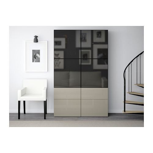 BESTÅ - 玻璃門櫃組合, 黑棕色/Selsviken 高亮面/米色 煙燻色玻璃 | IKEA 線上購物 - PE559570_S4