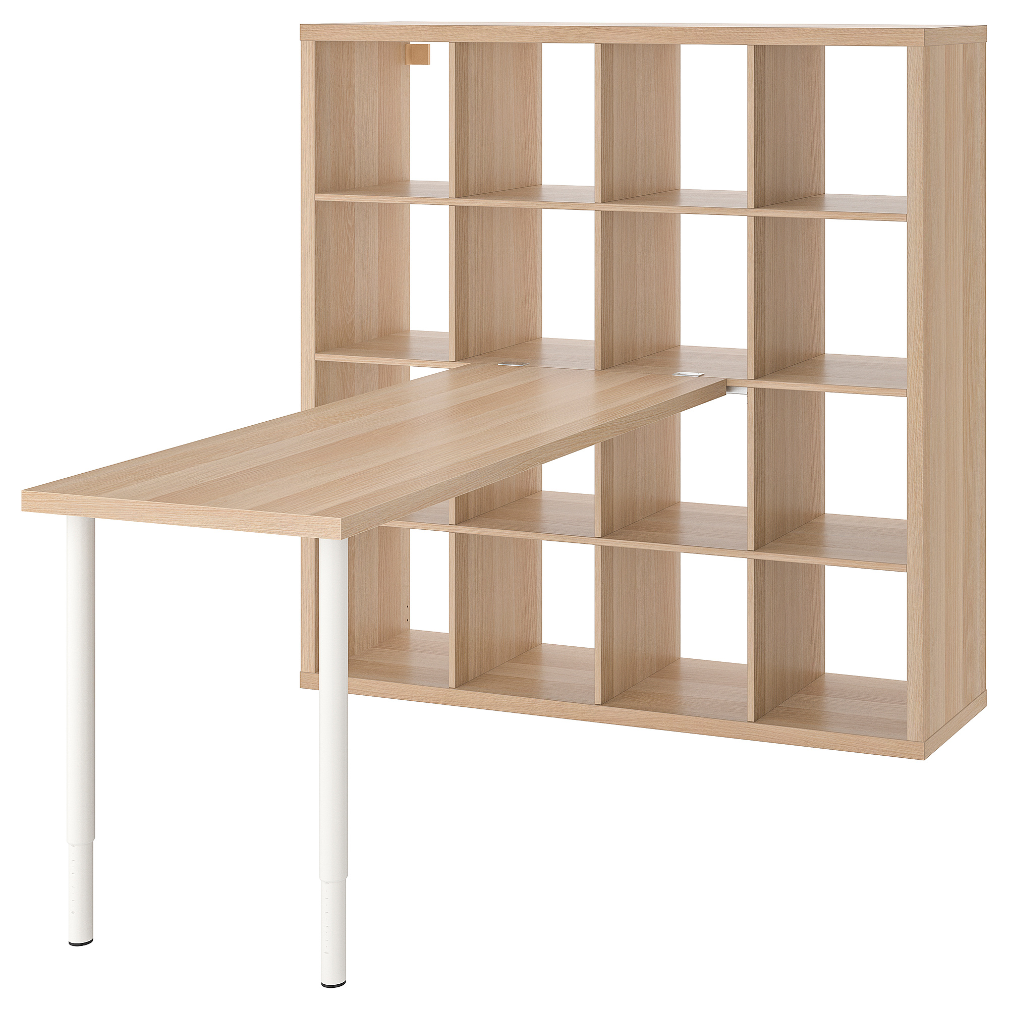 KALLAX LAGKAPTEN desk combination white white stained oak effect 147x179x147 cm