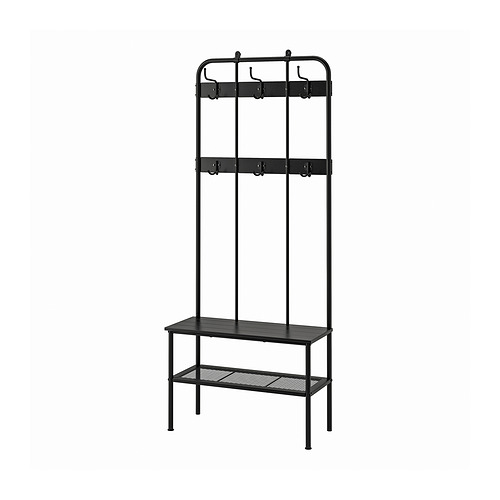 NIPÅSEN - coat rack and bench w shoe storage, black, 190x35x79 cm | IKEA Taiwan Online - PE965439_S4