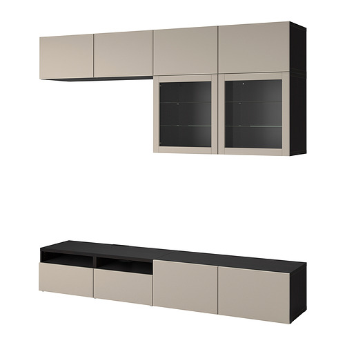 BESTÅ - TV storage combination/glass doors, black-brown Sindvik/Lappviken light grey/beige | IKEA Taiwan Online - PE819246_S4
