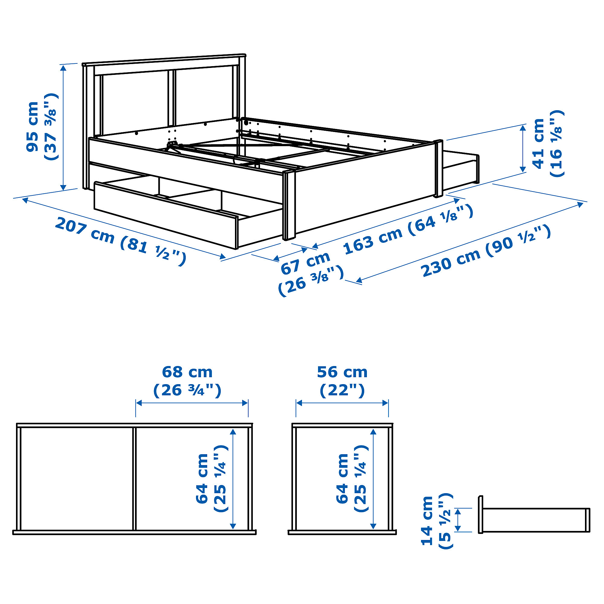 SONGESAND bed frame with 2 storage boxes