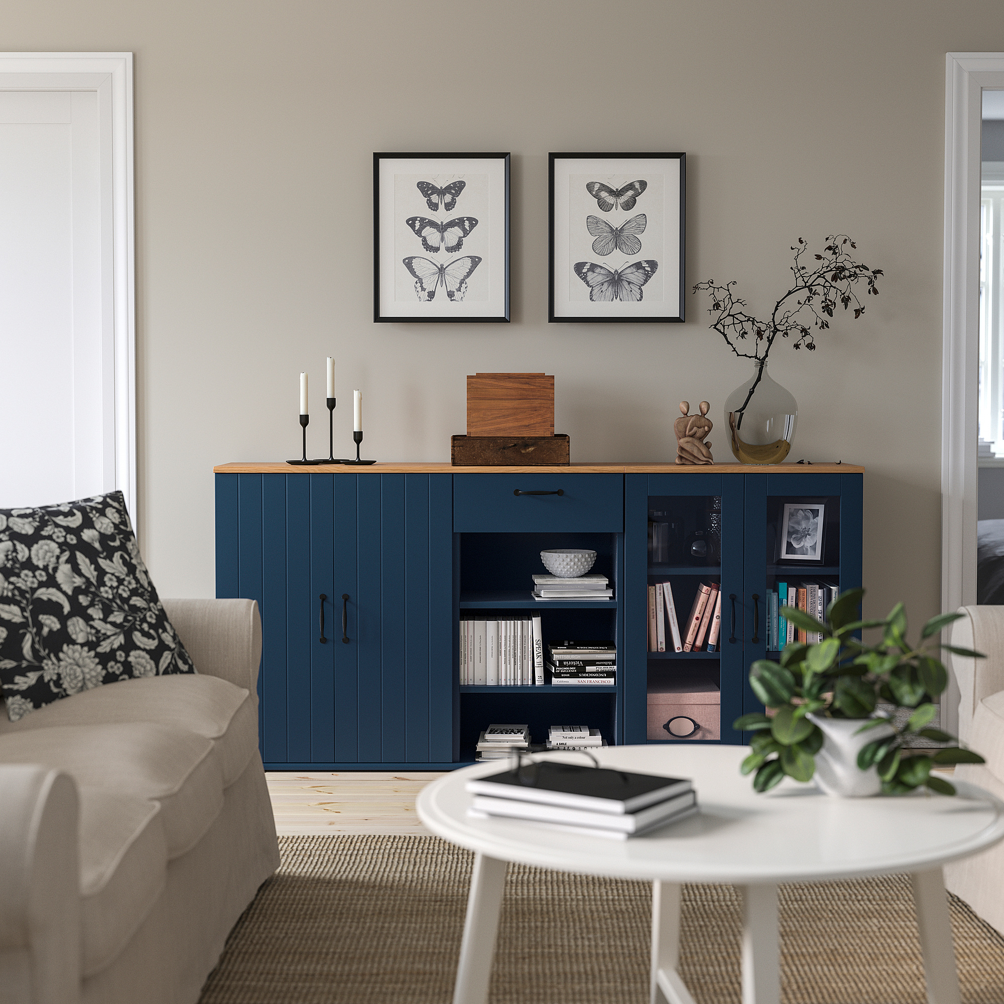 SKRUVBY storage combination w glass doors