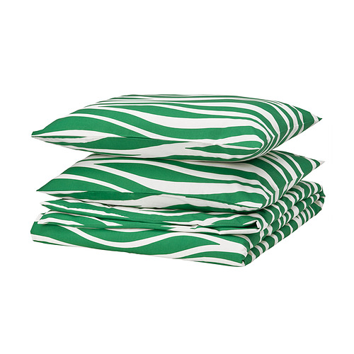 PORTLAKMÅLLA - duvet cover and 2 pillowcases, green/white, 200x200/50x80 cm | IKEA Taiwan Online - PE965872_S4
