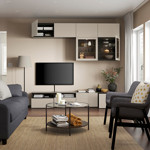 BESTÅ - TV storage combination/glass doors, black-brown Sindvik/Lappviken light grey/beige | IKEA Taiwan Online - PE819723_S4