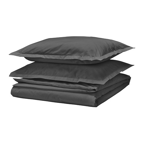 HAMPFLOCKEL - duvet cover and 2 pillowcases, dark grey, 200x200/50x80 cm | IKEA Taiwan Online - PE966081_S4
