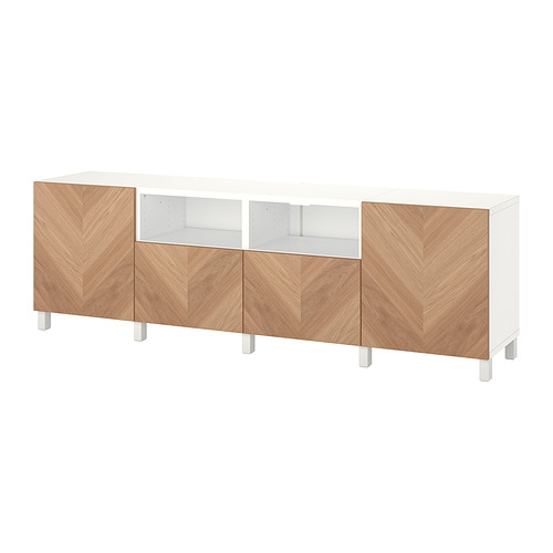 BESTÅ - TV bench with doors and drawers, white/Hedeviken/Stubbarp oak veneer, 240x42x74 cm | IKEA Taiwan Online - PE820154_S4