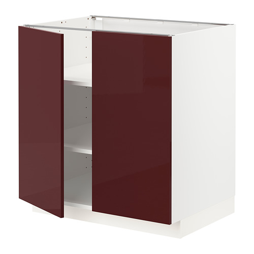 METOD - base cabinet with shelves/2 doors, white Kallarp/high-gloss dark red-brown | IKEA Taiwan Online - PE764907_S4