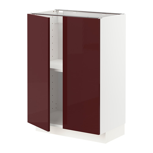 METOD - base cabinet with shelves/2 doors, white Kallarp/high-gloss dark red-brown | IKEA Taiwan Online - PE764894_S4