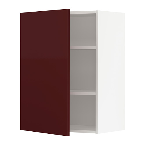METOD - wall cabinet with shelves, white Kallarp/high-gloss dark red-brown | IKEA Taiwan Online - PE764926_S4