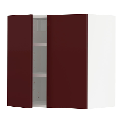 METOD - wall cabinet with shelves/2 doors, white Kallarp/high-gloss dark red-brown | IKEA Taiwan Online - PE764909_S4