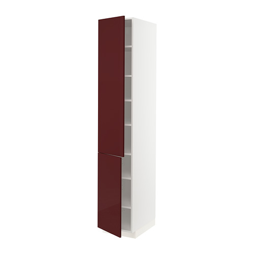 METOD - high cabinet with shelves/2 doors, white Kallarp/high-gloss dark red-brown | IKEA Taiwan Online - PE764869_S4