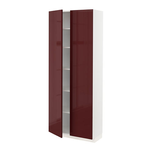 METOD - high cabinet with shelves, white Kallarp/high-gloss dark red-brown | IKEA Taiwan Online - PE764962_S4