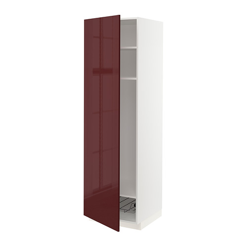 METOD - high cabinet w shelves/wire basket, white Kallarp/high-gloss dark red-brown | IKEA Taiwan Online - PE764963_S4