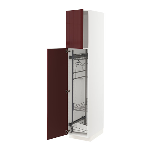 METOD - high cabinet with cleaning interior, white Kallarp/high-gloss dark red-brown | IKEA Taiwan Online - PE765005_S4