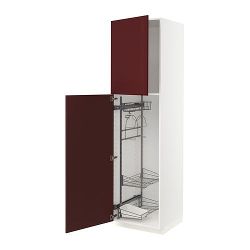 METOD - high cabinet with cleaning interior, white Kallarp/high-gloss dark red-brown | IKEA Taiwan Online - PE764939_S4
