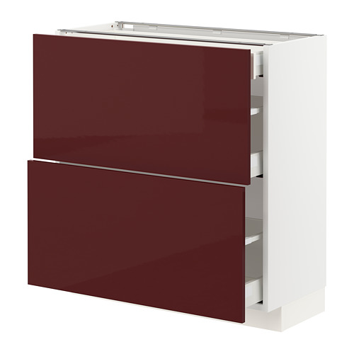 METOD/MAXIMERA - base cab with 2 fronts/3 drawers, white Kallarp/high-gloss dark red-brown | IKEA Taiwan Online - PE764858_S4