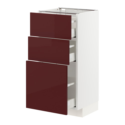 METOD/MAXIMERA - base cabinet with 3 drawers, white Kallarp/high-gloss dark red-brown | IKEA Taiwan Online - PE764990_S4