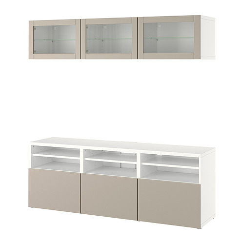 BESTÅ - TV storage combination/glass doors, white Sindvik/Lappviken light grey/beige | IKEA Taiwan Online - PE820376_S4