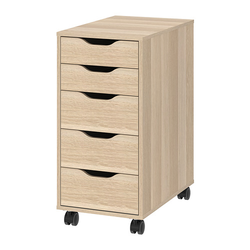ALEX - drawer unit on castors, white stained oak effect/black, 36x76 cm | IKEA Taiwan Online - PE820412_S4