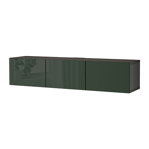 BESTÅ - TV bench with doors, black-brown/Selsviken dark olive-green | IKEA Taiwan Online - PE820441_S4