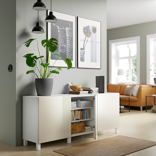 BESTÅ - storage combination with doors, white/Selsviken/Stubbarp high-gloss/beige | IKEA Taiwan Online - PE820722_S4