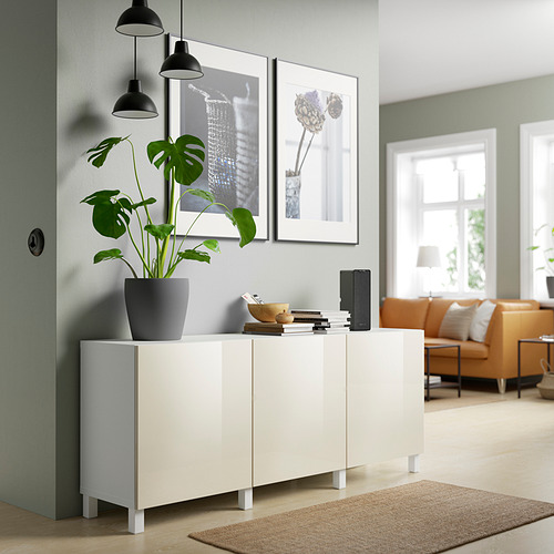 BESTÅ - storage combination with doors, white/Selsviken/Stubbarp high-gloss/beige | IKEA Taiwan Online - PE820773_S4