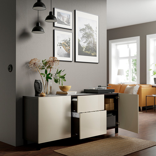 BESTÅ - storage combination with drawers, black-brown/Selsviken/Stubbarp high-gloss/beige | IKEA Taiwan Online - PE821151_S4