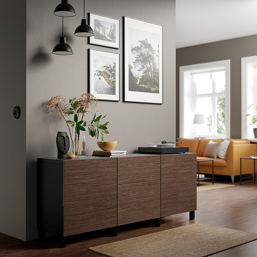 BESTÅ - storage combination with drawers, black-brown/Selsviken high-gloss/black | IKEA Taiwan Online - PE821182_S4