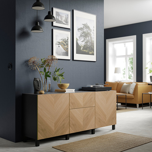 BESTÅ - storage combination with drawers, black-brown/Hedeviken/Stubbarp oak veneer | IKEA Taiwan Online - PE821146_S4