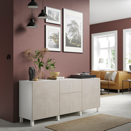 BESTÅ - storage combination with drawers, white Bergsviken/Stubbarp/beige marble effect | IKEA Taiwan Online - PE821203_S4