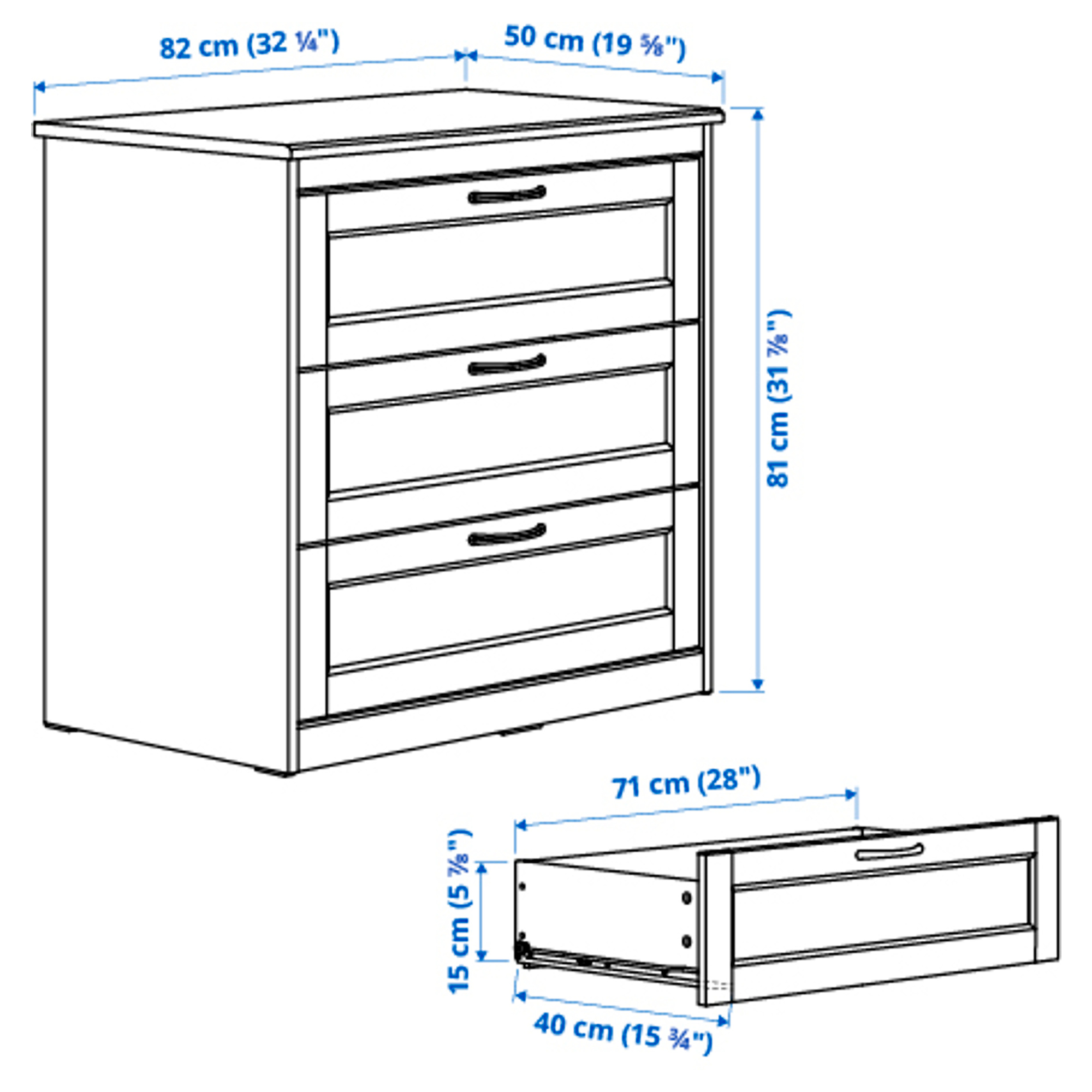 SONGESAND chest of 3 drawers