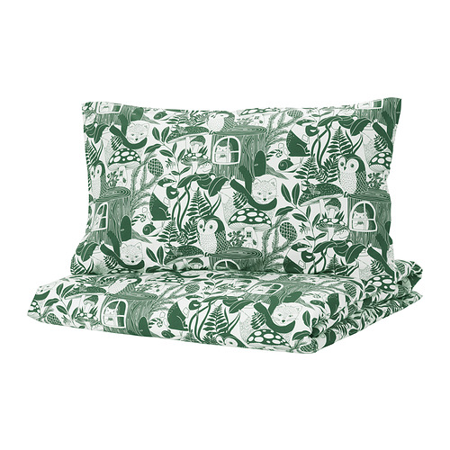 SKOGSDUVA - duvet cover and pillowcase, white green/forest pattern, 150x200/50x80 cm | IKEA Taiwan Online - PE935332_S4