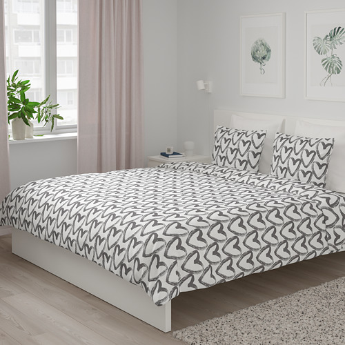LYKTFIBBLA - quilt cover and 2 pillowcases, white/grey | IKEA Taiwan Online - PE769092_S4