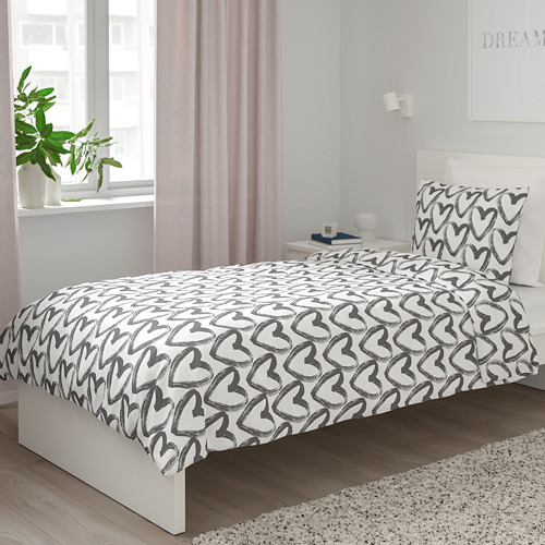LYKTFIBBLA - quilt cover and pillowcase, white/grey | IKEA Taiwan Online - PE769096_S4
